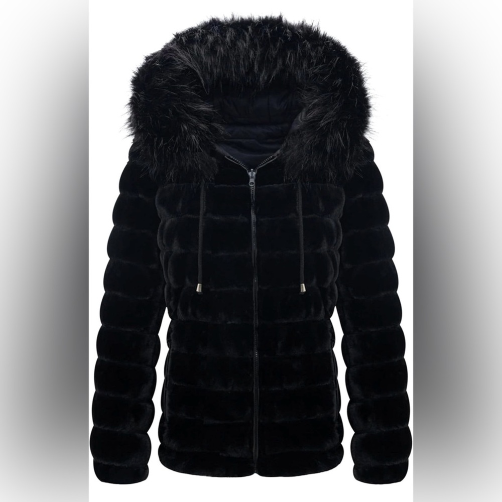 Reversible puffer coat with faux fur - Picture 2 of 8